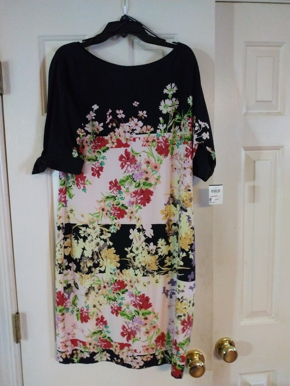 Julian Taylor Black and Pink Floral Panel Midi Dress